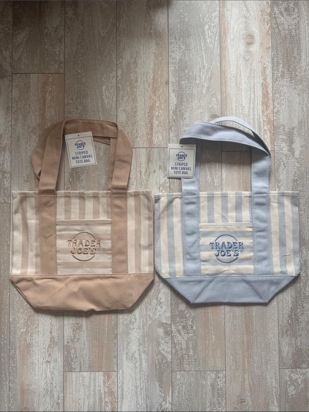 Trader Joe's Striped Canvas Tote Bags - Tan & Blue